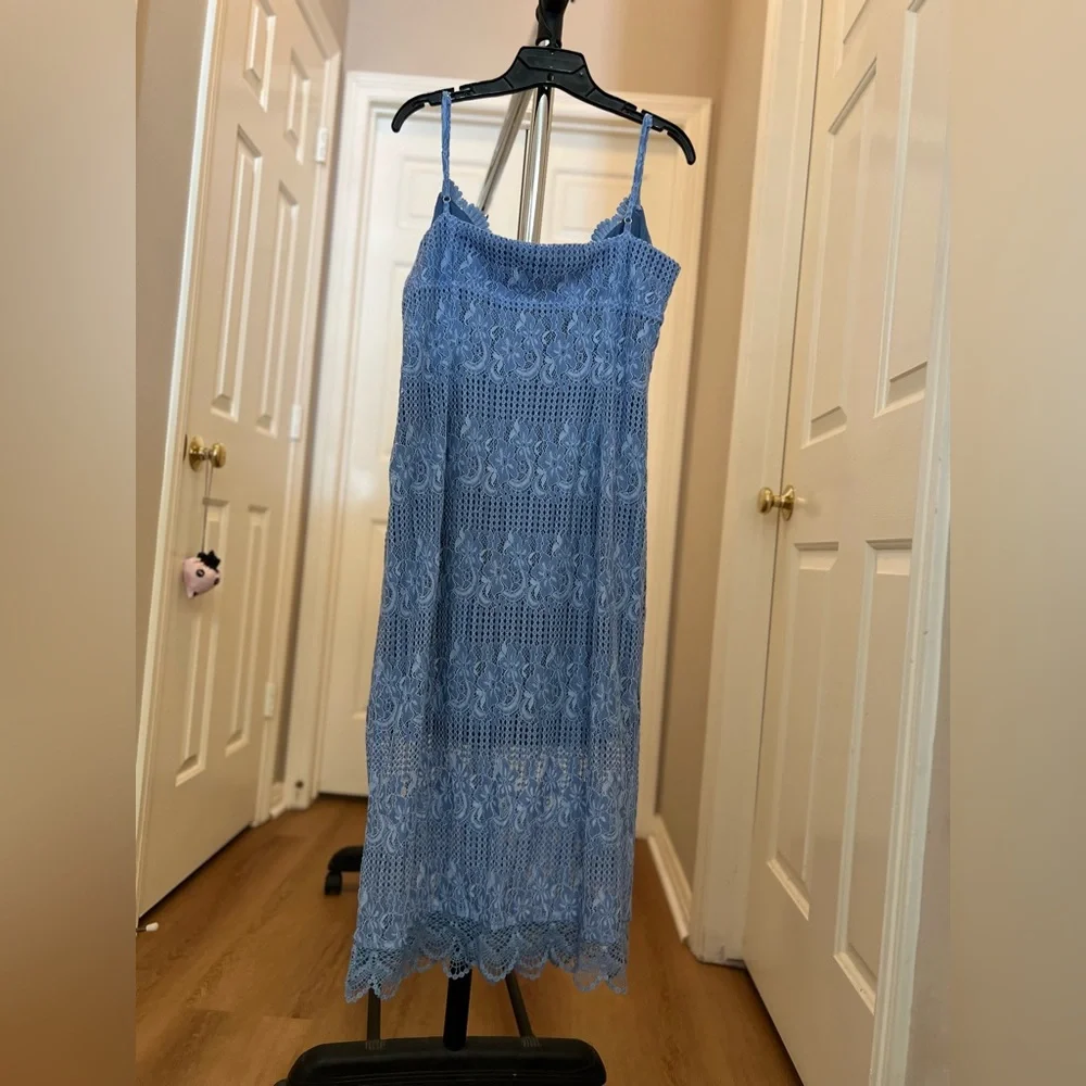 NSR Light Blue Crochet Maxi Dress with Scalloped Hem - Picture 8 of 9